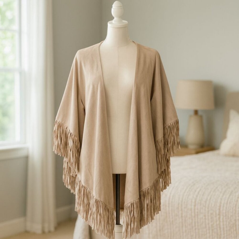 Fringe Boho Wrap Drape Shawl Poncho Vest One Size